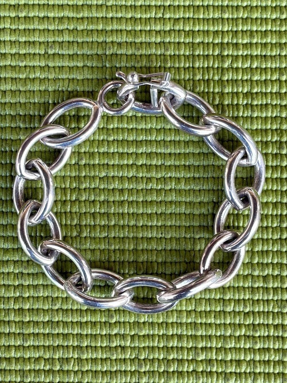 Vintage Peruvian 950 Sterling Silver Heavy Chain Link Bracelet 40g